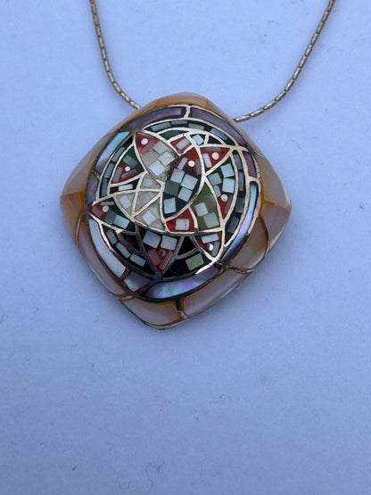Multi-color Mother of Pearl Mosaic Sterling Necklace