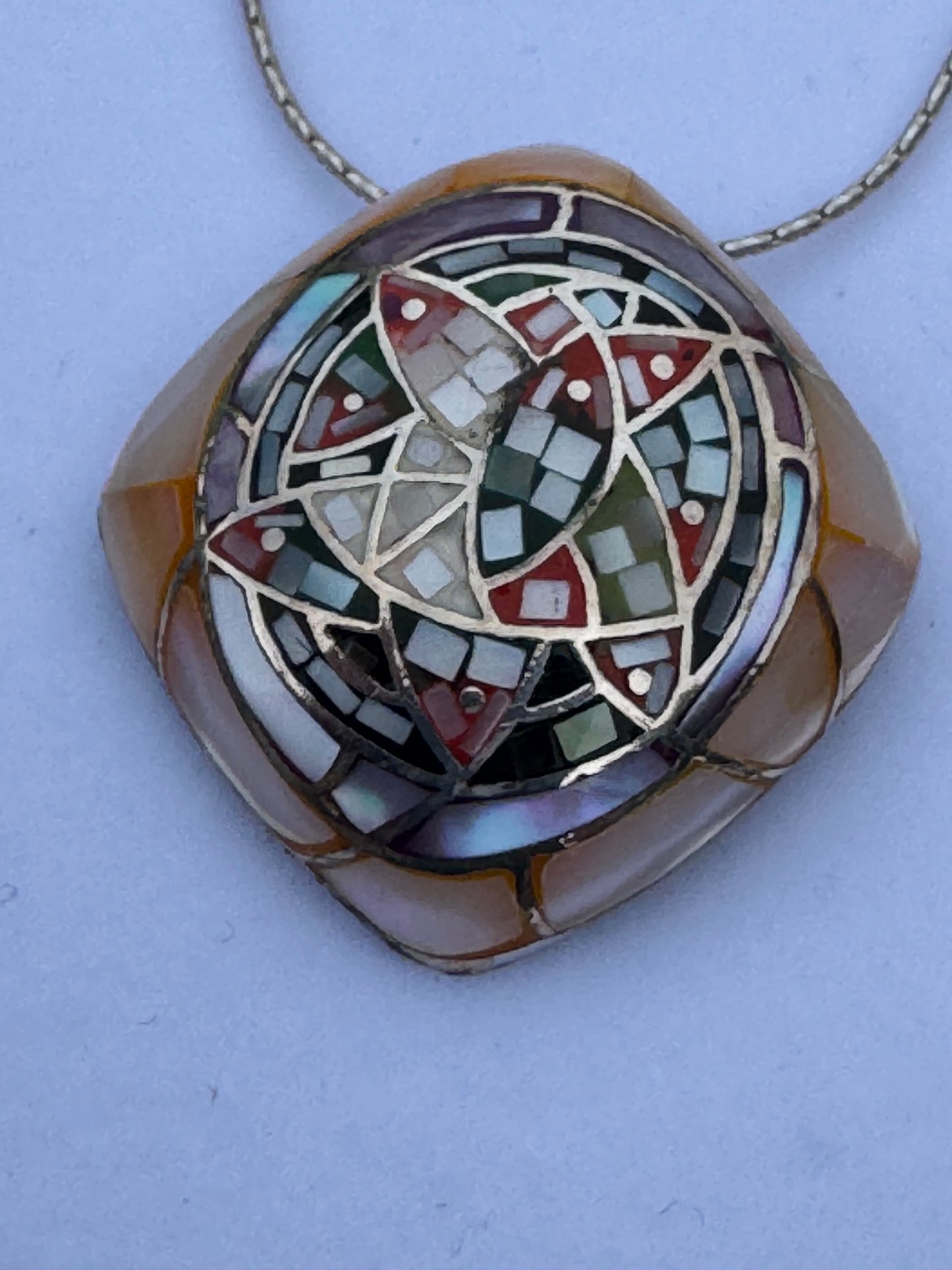 Multi-color Mother of Pearl Mosaic Sterling Necklace