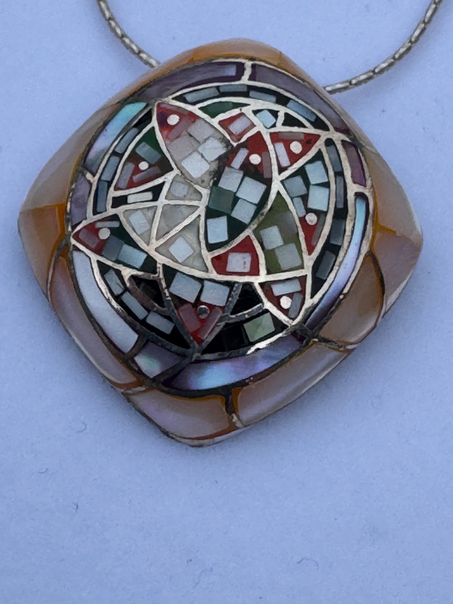 Multi-color Mother of Pearl Mosaic Sterling Necklace
