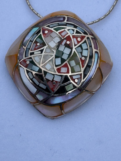 Multi-color Mother of Pearl Mosaic Sterling Necklace