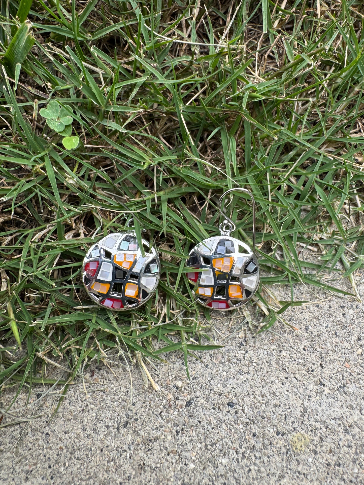 Small Round Multi-color Mosaic Sterling Earrings