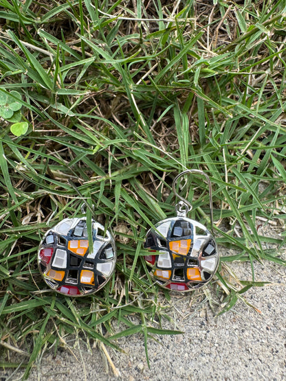 Small Round Multi-color Mosaic Sterling Earrings