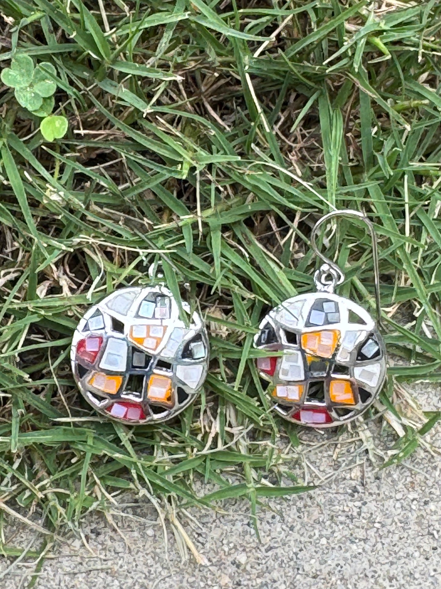 Small Round Multi-color Mosaic Sterling Earrings