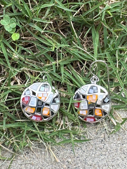 Small Round Multi-color Mosaic Sterling Earrings