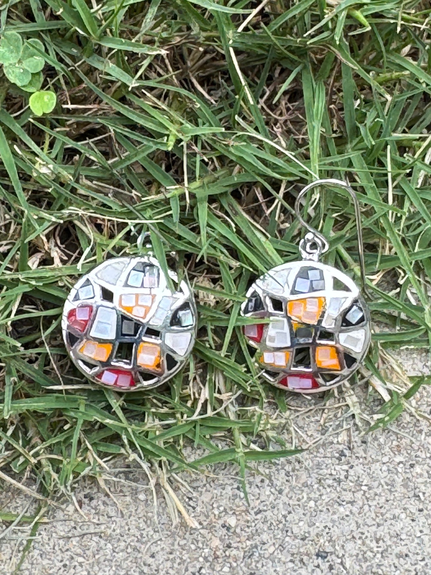 Small Round Multi-color Mosaic Sterling Earrings