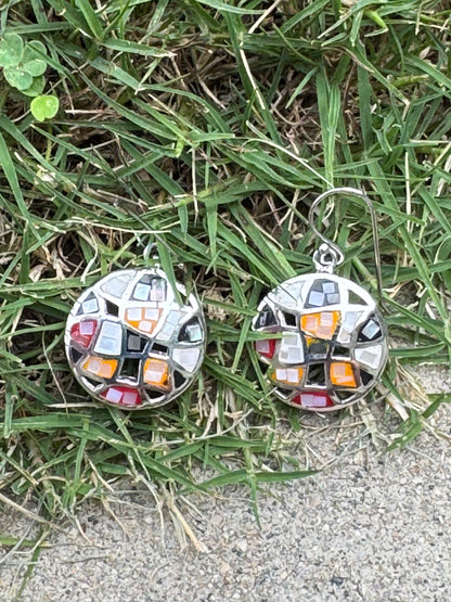 Small Round Multi-color Mosaic Sterling Earrings