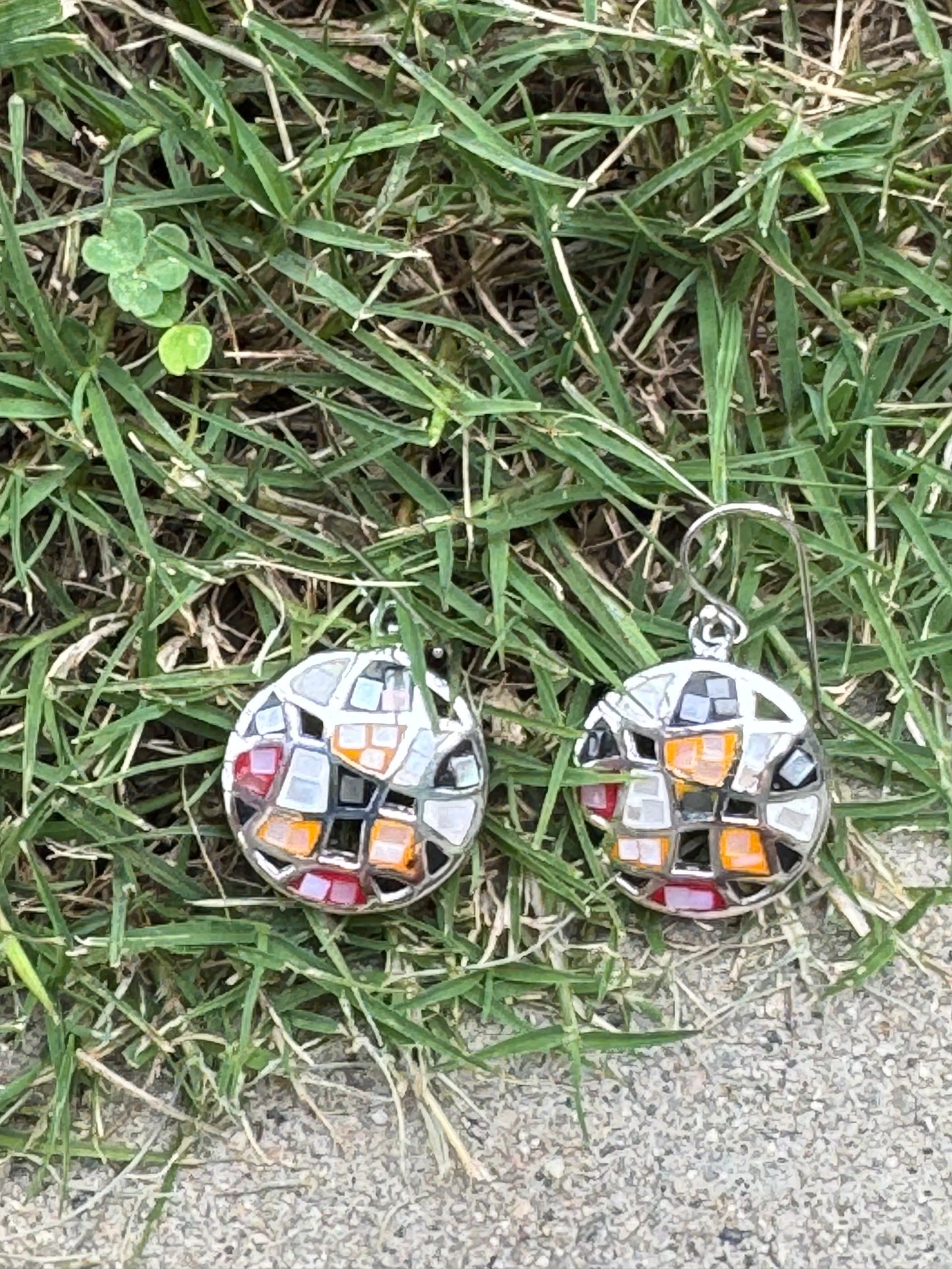 Small Round Multi-color Mosaic Sterling Earrings