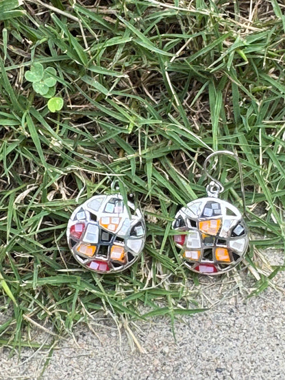 Small Round Multi-color Mosaic Sterling Earrings
