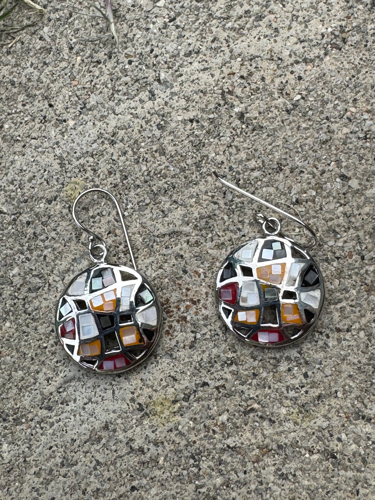 Small Round Multi-color Mosaic Sterling Earrings