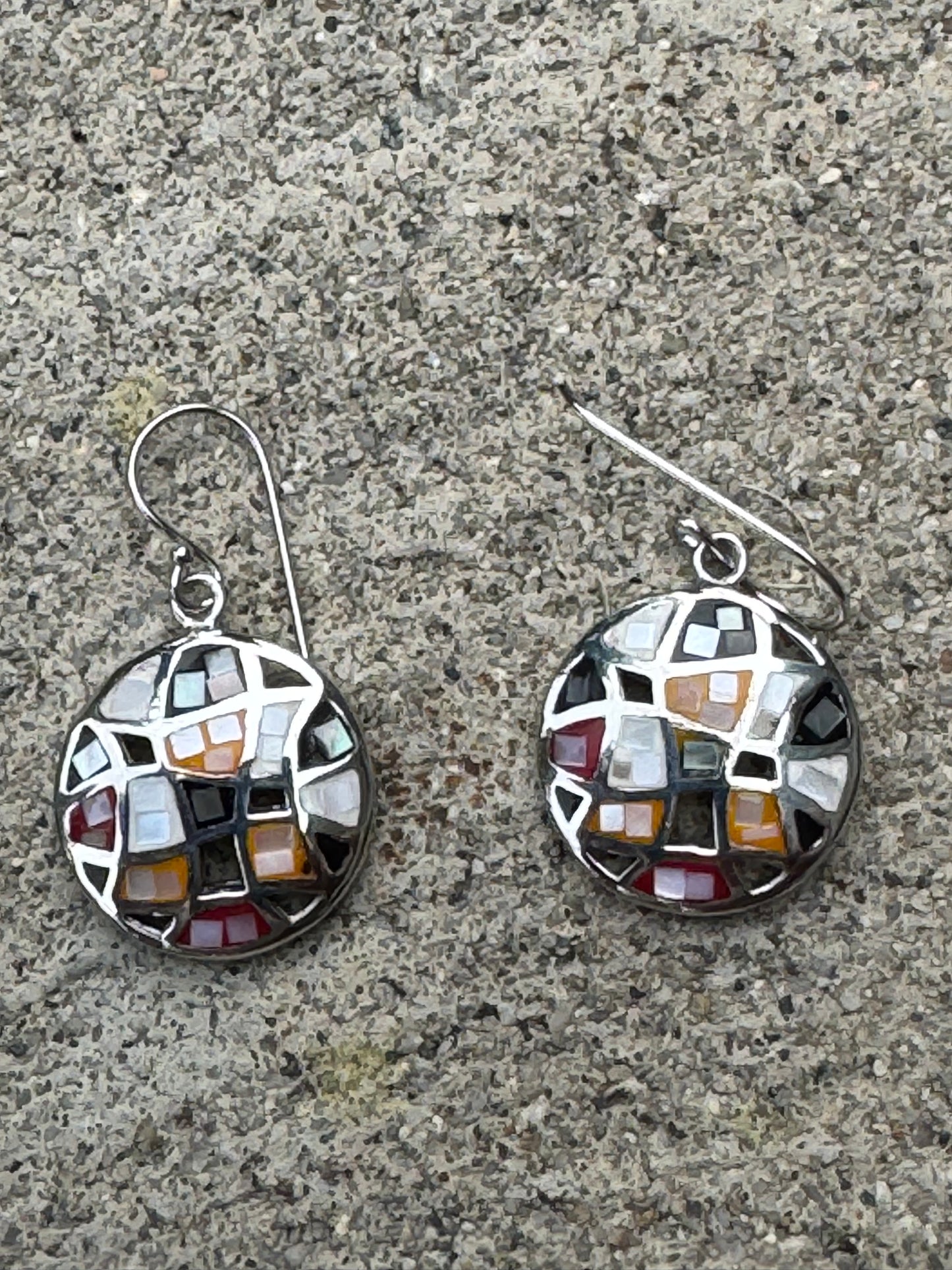 Small Round Multi-color Mosaic Sterling Earrings