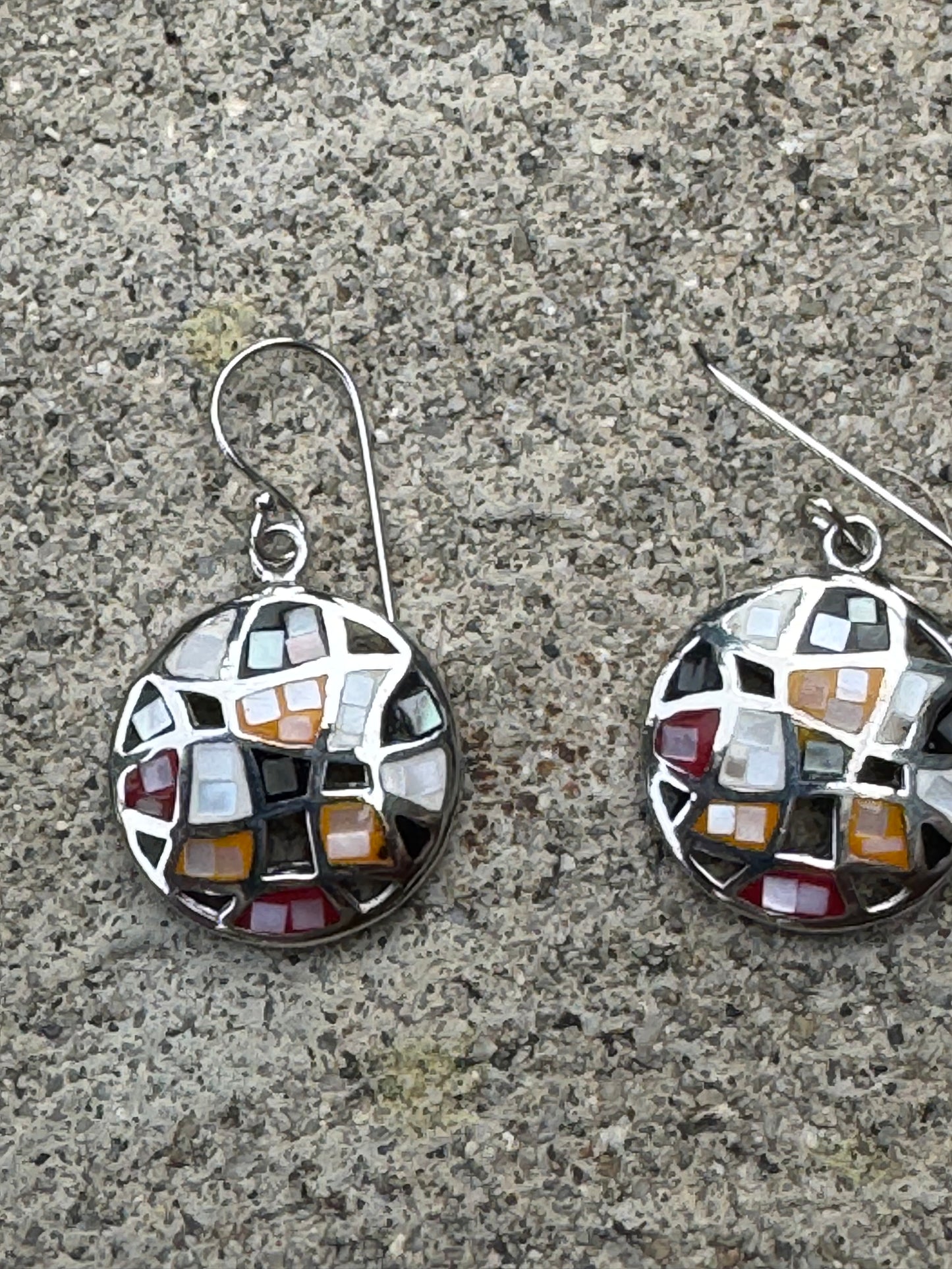 Small Round Multi-color Mosaic Sterling Earrings
