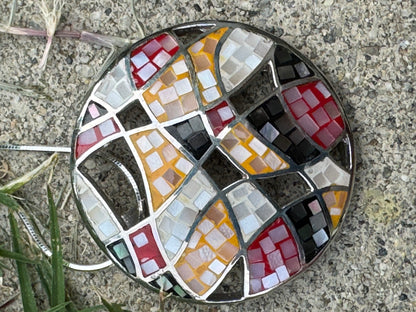 round multi color mother of pearl  mosaice sterling necklace
