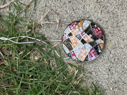 round multi color mother of pearl  mosaice sterling necklace