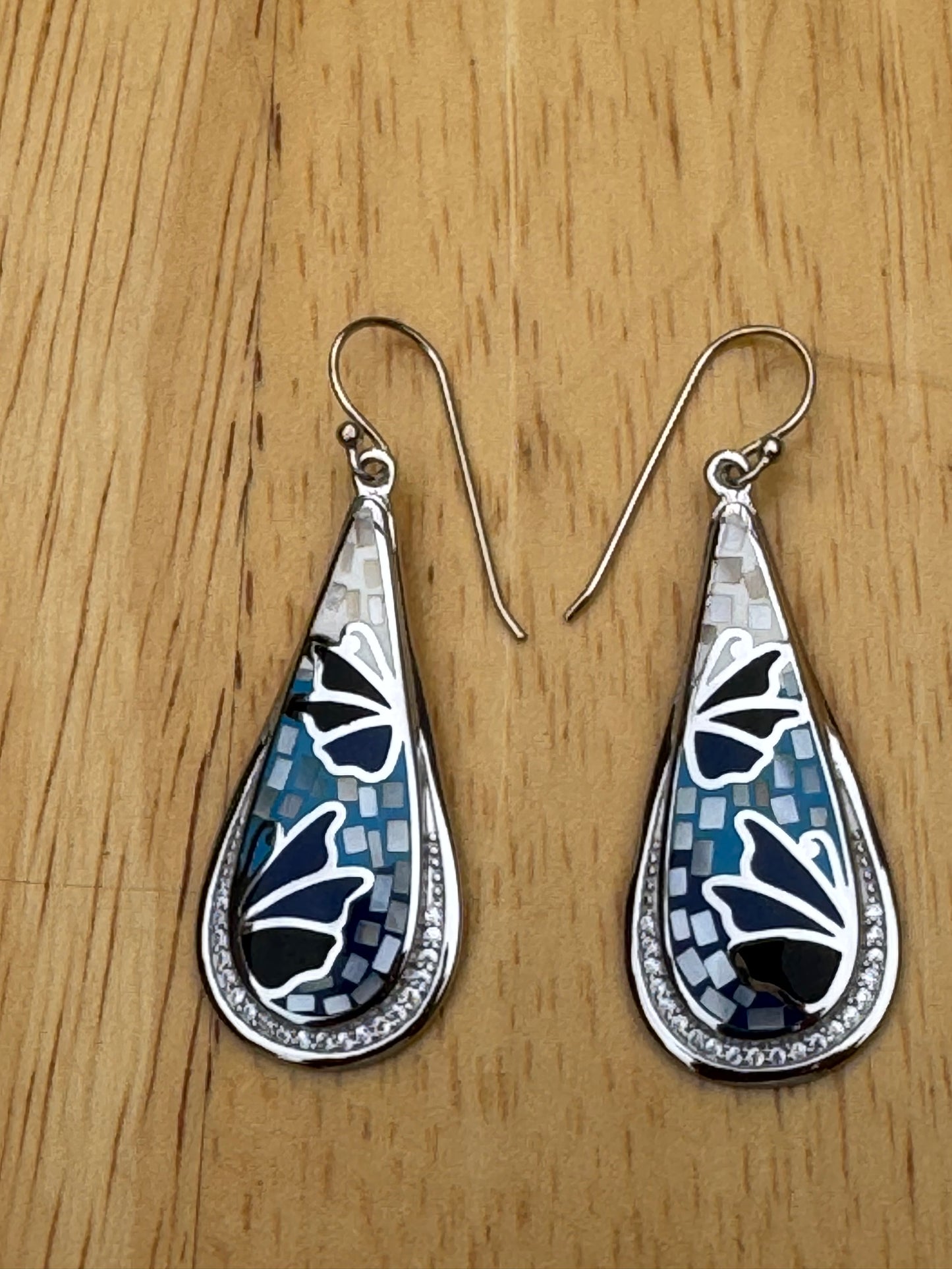'THE BLUE BUTTERFLY TOUCH'-blue and white mosaic earrings