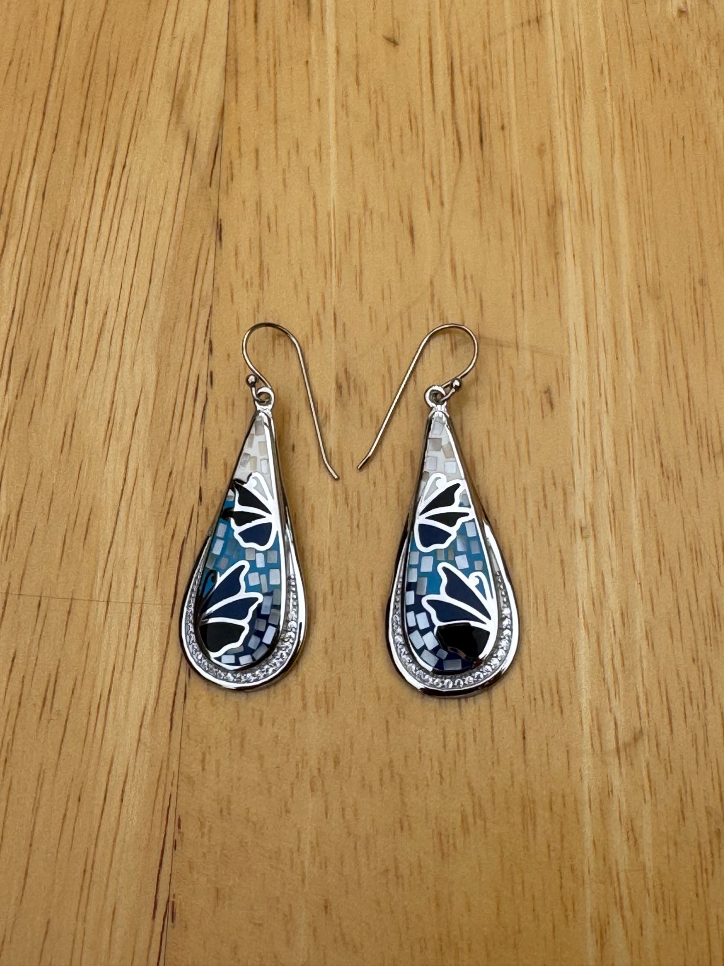 'THE BLUE BUTTERFLY TOUCH'-blue and white mosaic earrings