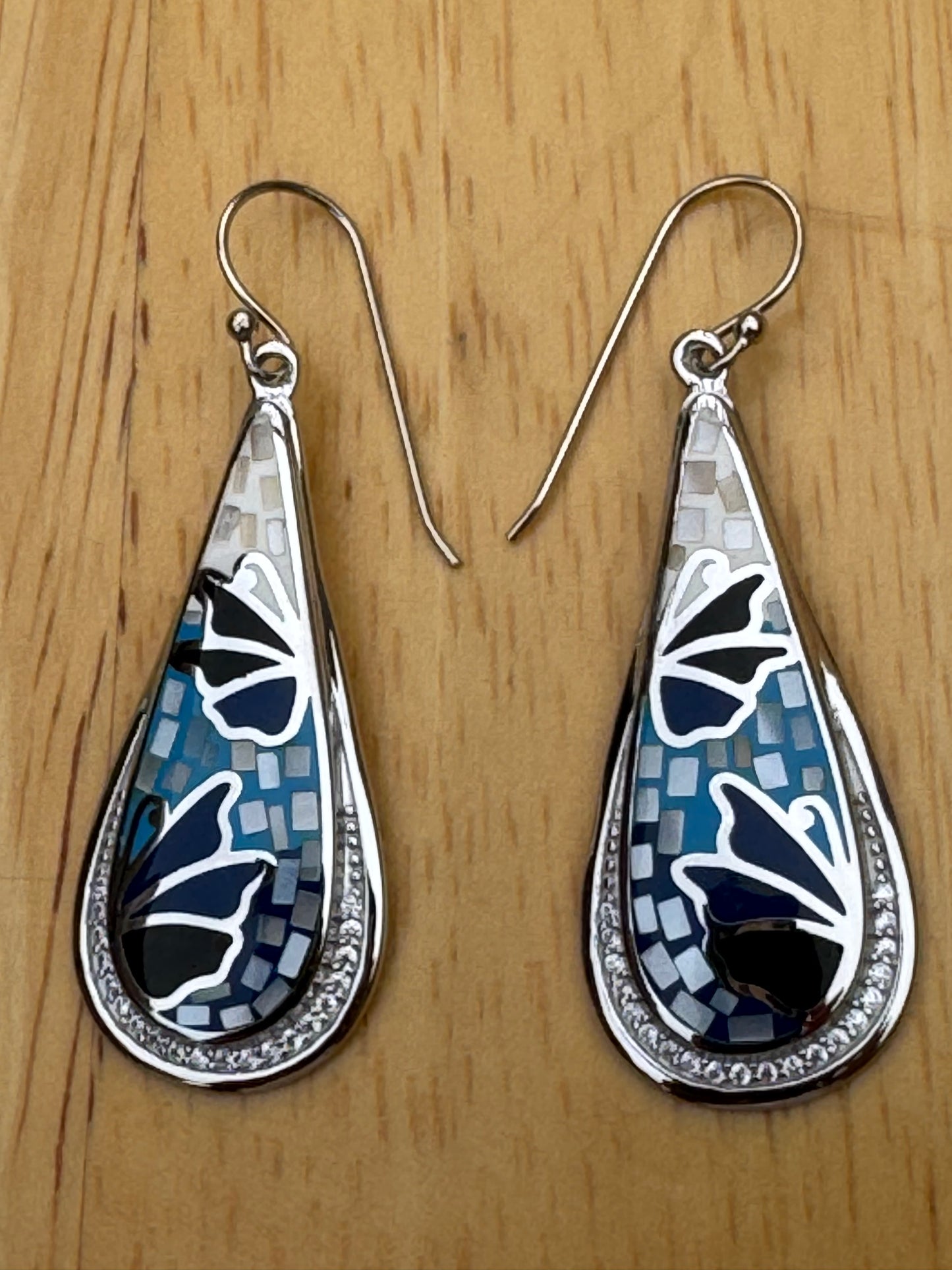 'THE BLUE BUTTERFLY TOUCH'-blue and white mosaic earrings