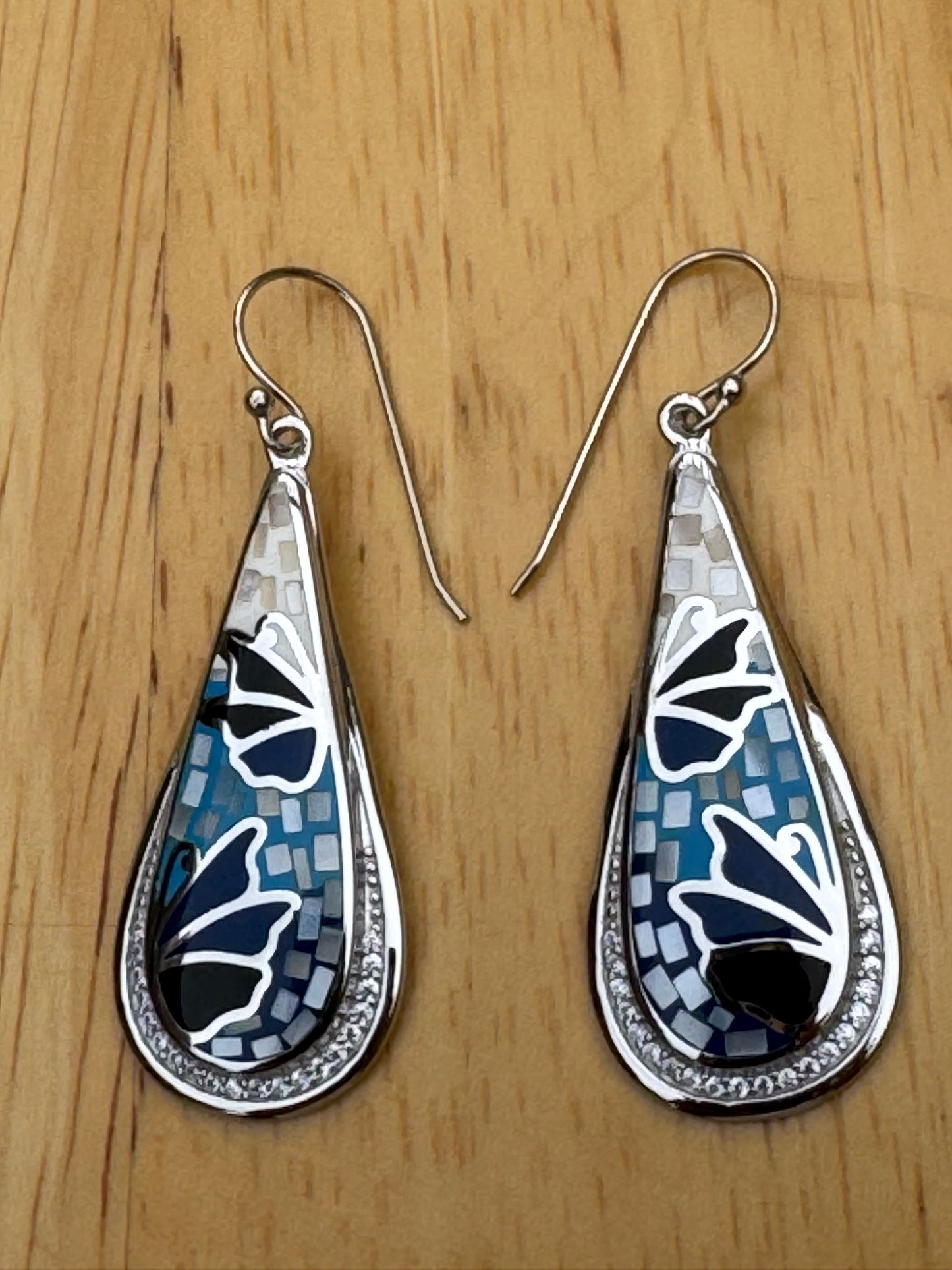 'THE BLUE BUTTERFLY TOUCH'-blue and white mosaic earrings