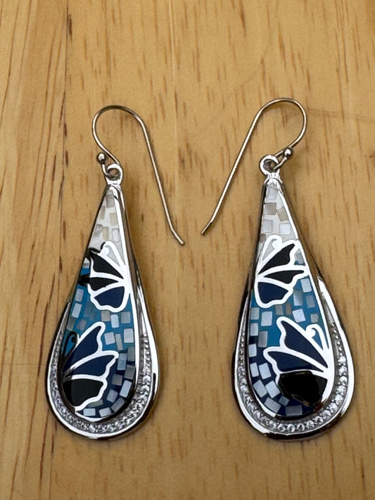 'THE BLUE BUTTERFLY TOUCH'-blue and white mosaic earrings