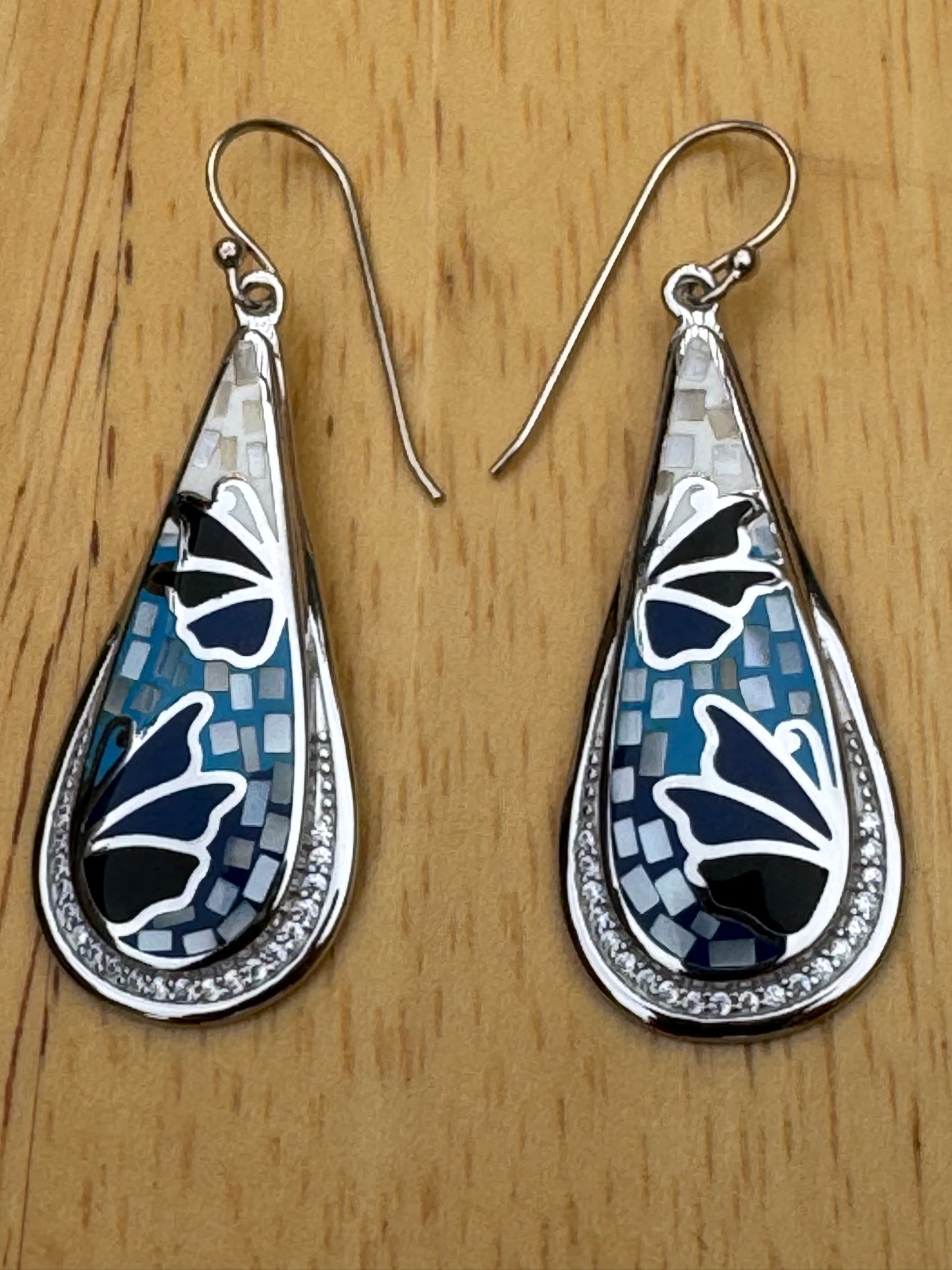 'THE BLUE BUTTERFLY TOUCH'-blue and white mosaic earrings