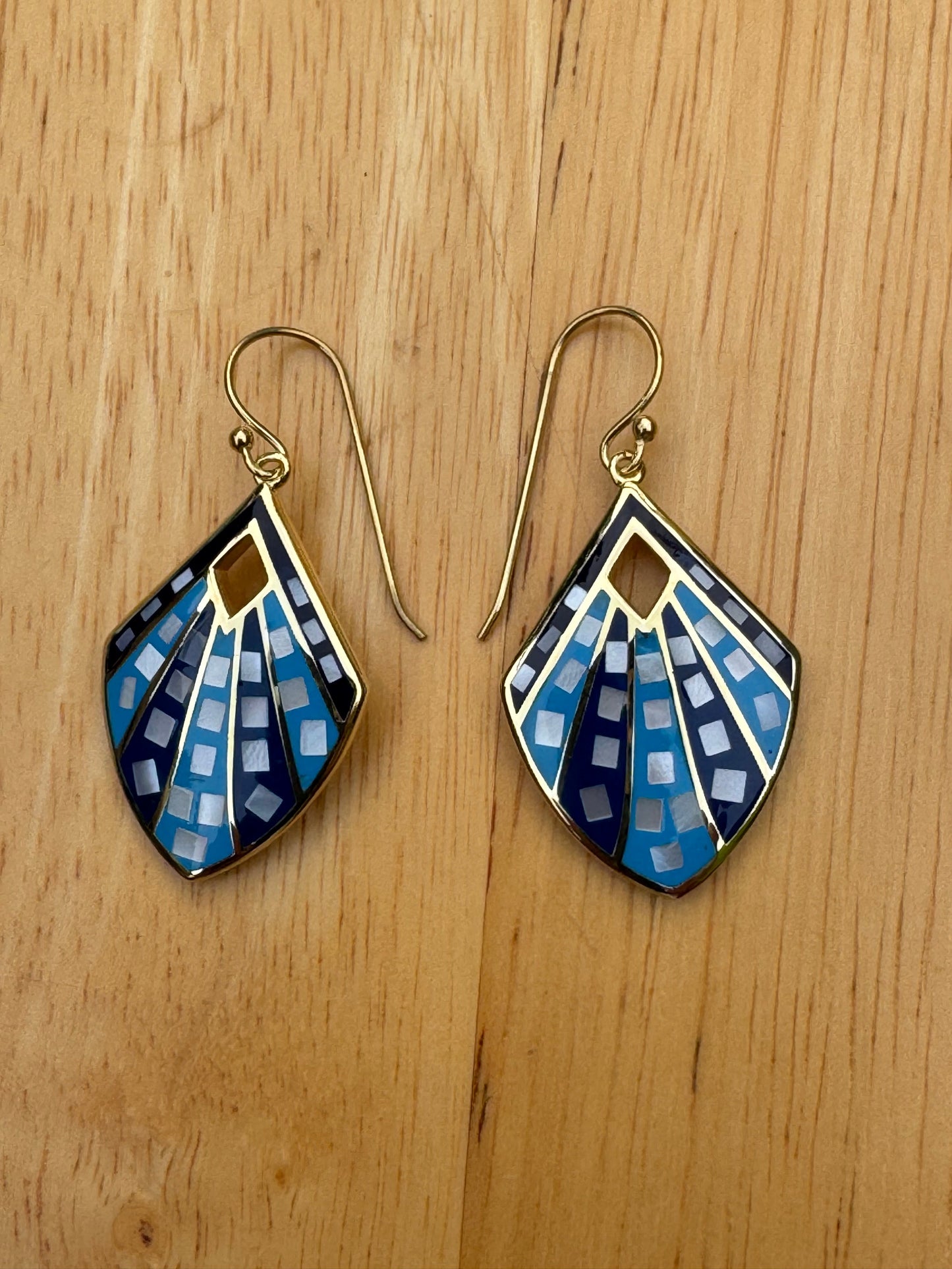 'THE DENIM" Blue Mosaic Gold Plated Over Sterling Earrings