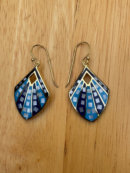 'THE DENIM" Blue Mosaic Gold Plated Over Sterling Earrings