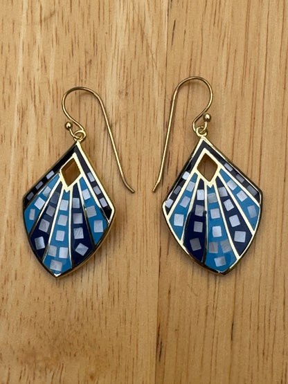 'THE DENIM" Blue Mosaic Gold Plated Over Sterling Earrings