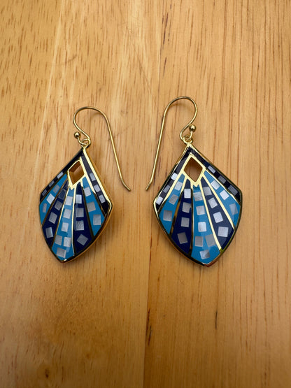 'THE DENIM" Blue Mosaic Gold Plated Over Sterling Earrings