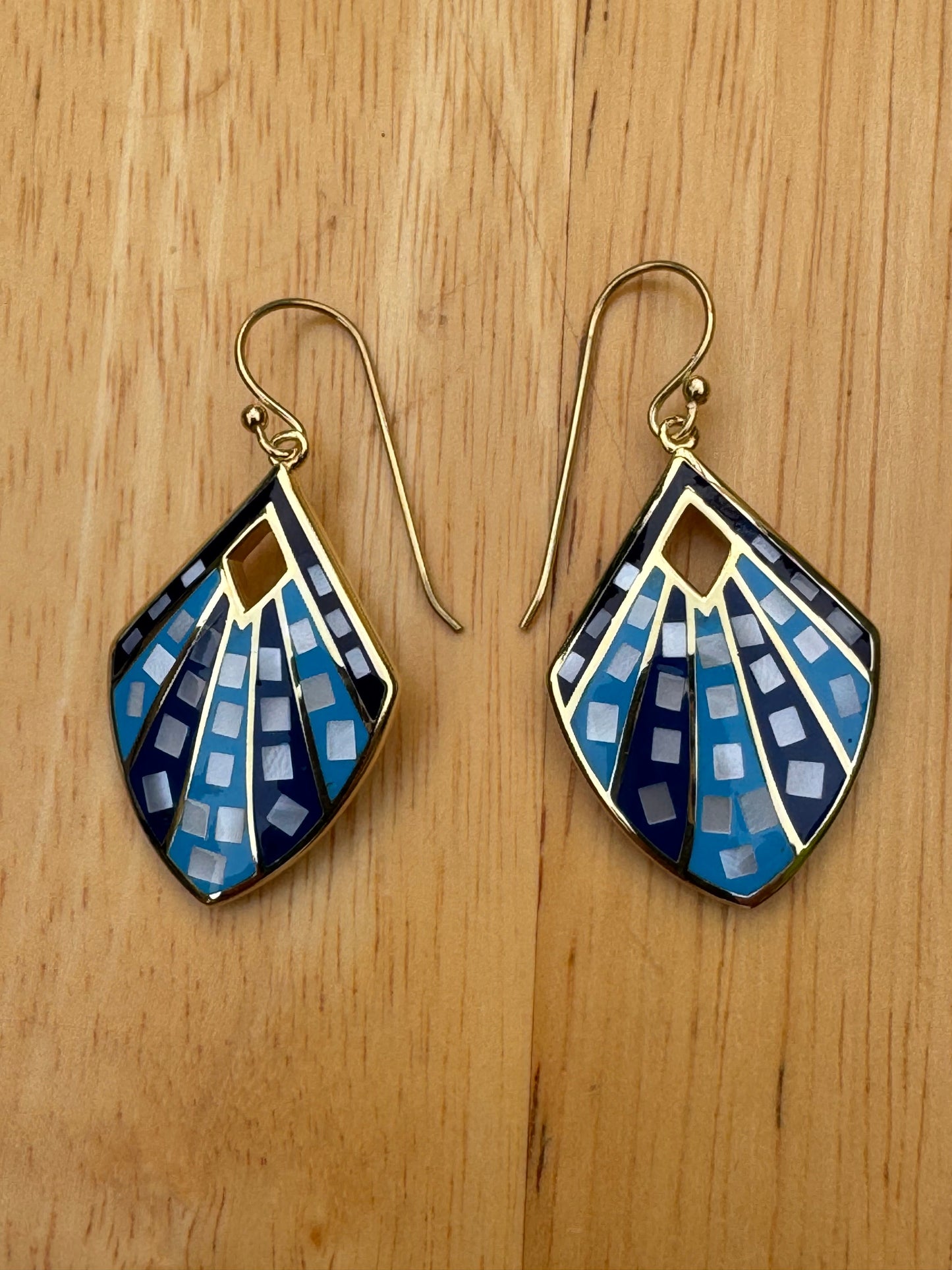 'THE DENIM" Blue Mosaic Gold Plated Over Sterling Earrings