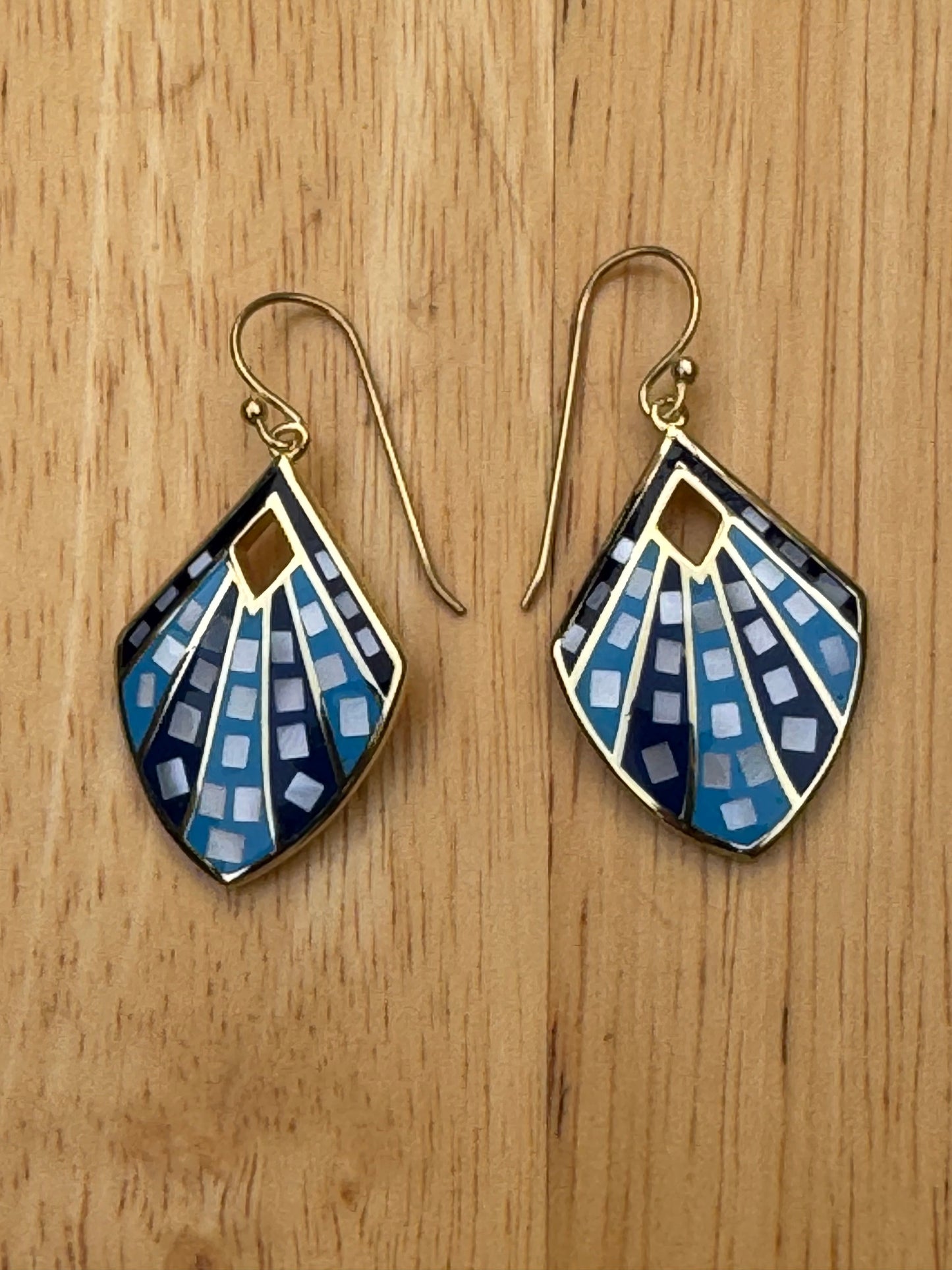 'THE DENIM" Blue Mosaic Gold Plated Over Sterling Earrings