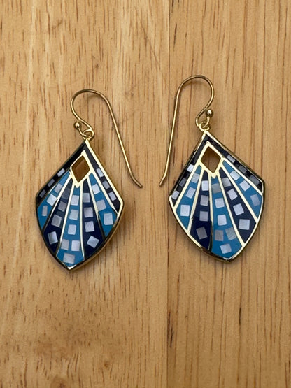 'THE DENIM" Blue Mosaic Gold Plated Over Sterling Earrings
