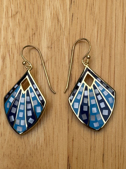 'THE DENIM" Blue Mosaic Gold Plated Over Sterling Earrings