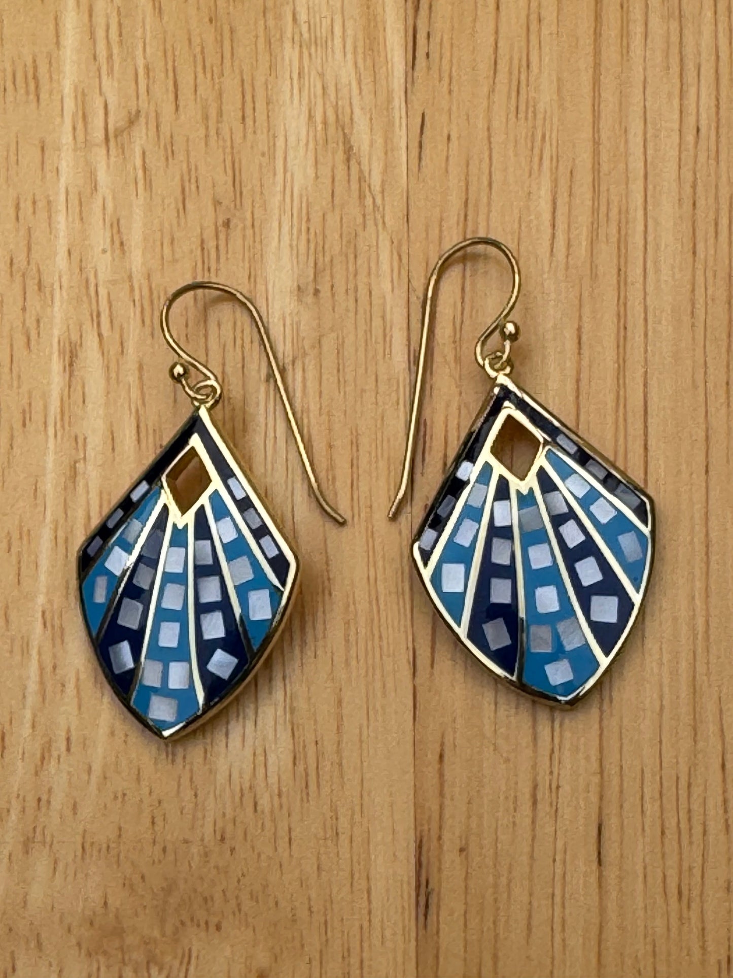 'THE DENIM" Blue Mosaic Gold Plated Over Sterling Earrings