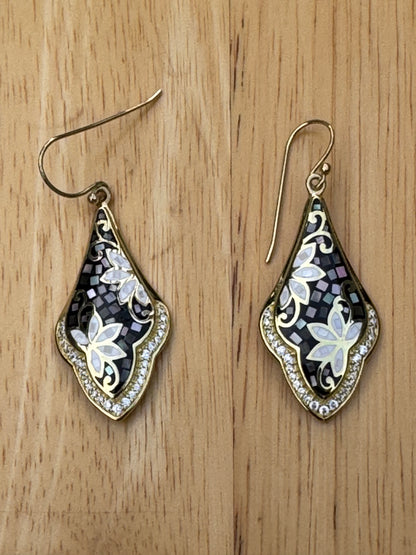 gray  and white long mother of pearl gold plated over sterling earrings