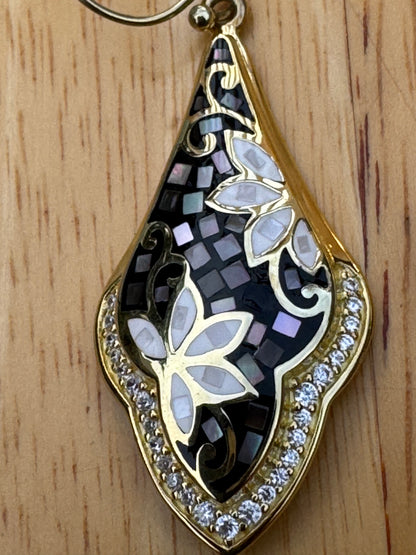 gray  and white long mother of pearl gold plated over sterling earrings