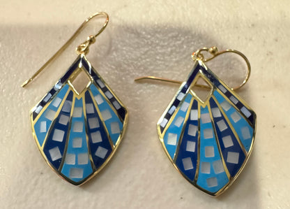 'THE DENIM" Blue Mosaic Gold Plated Over Sterling Earrings