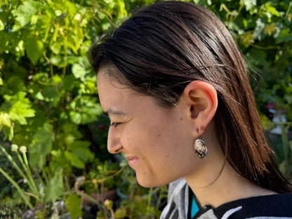 OVAL BROWN AND BLACK LONG STERLING WIRE EARRINGS