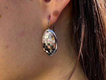 OVAL BROWN AND BLACK LONG STERLING WIRE EARRINGS