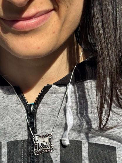 FREE FORM BLACK AND WHITE MOTHER OF PEARL NECKLACE