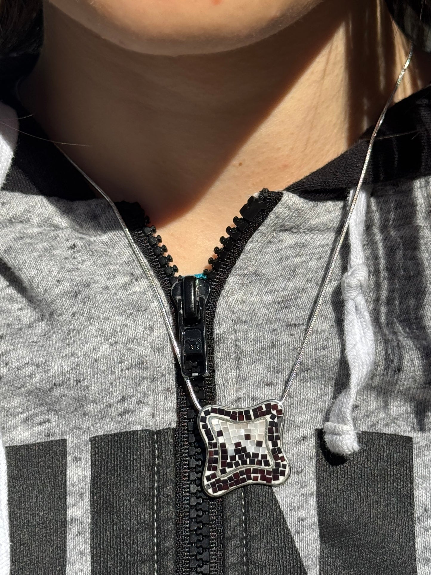 FREE FORM BLACK AND WHITE MOTHER OF PEARL NECKLACE