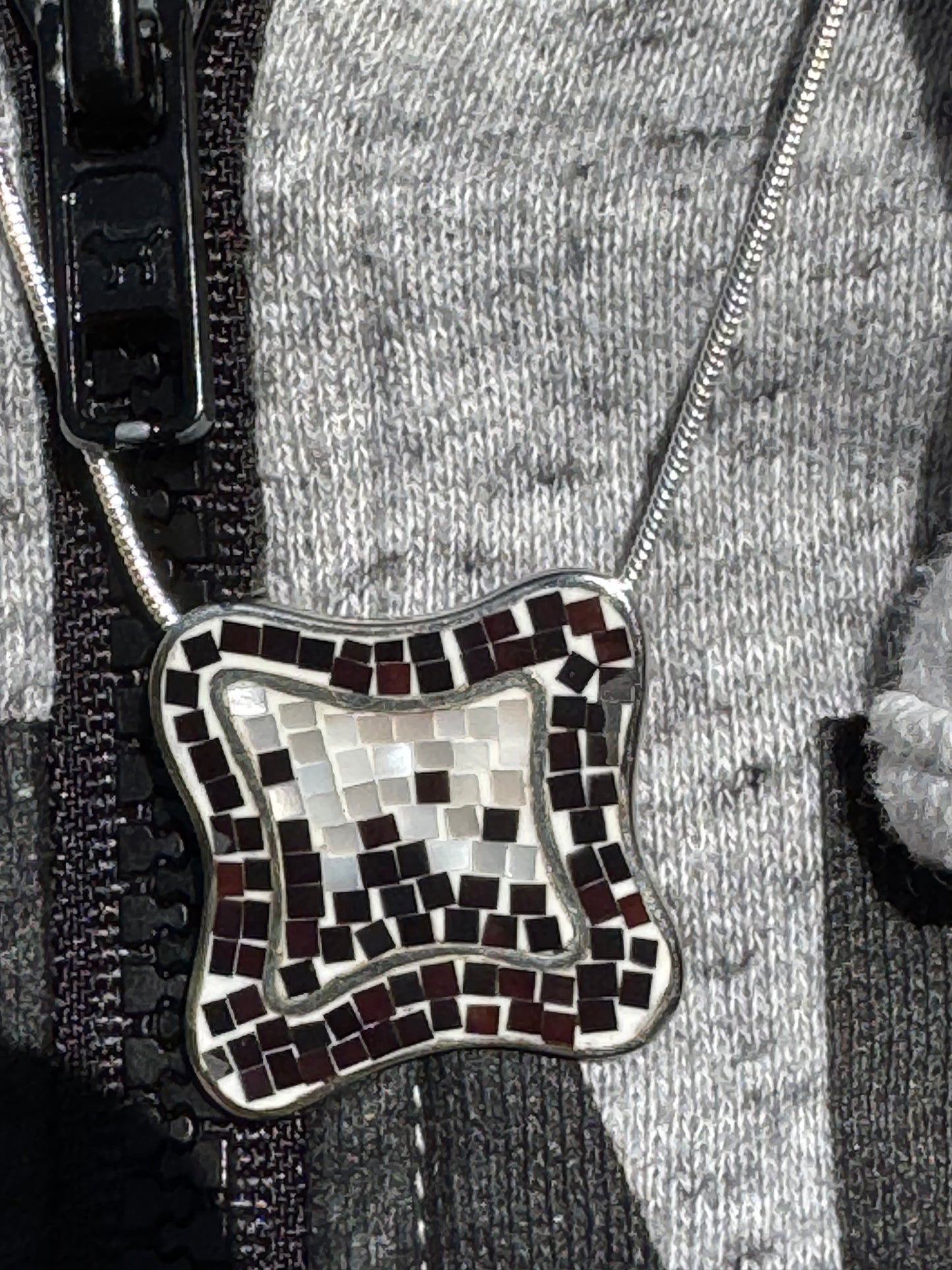 FREE FORM BLACK AND WHITE MOTHER OF PEARL NECKLACE