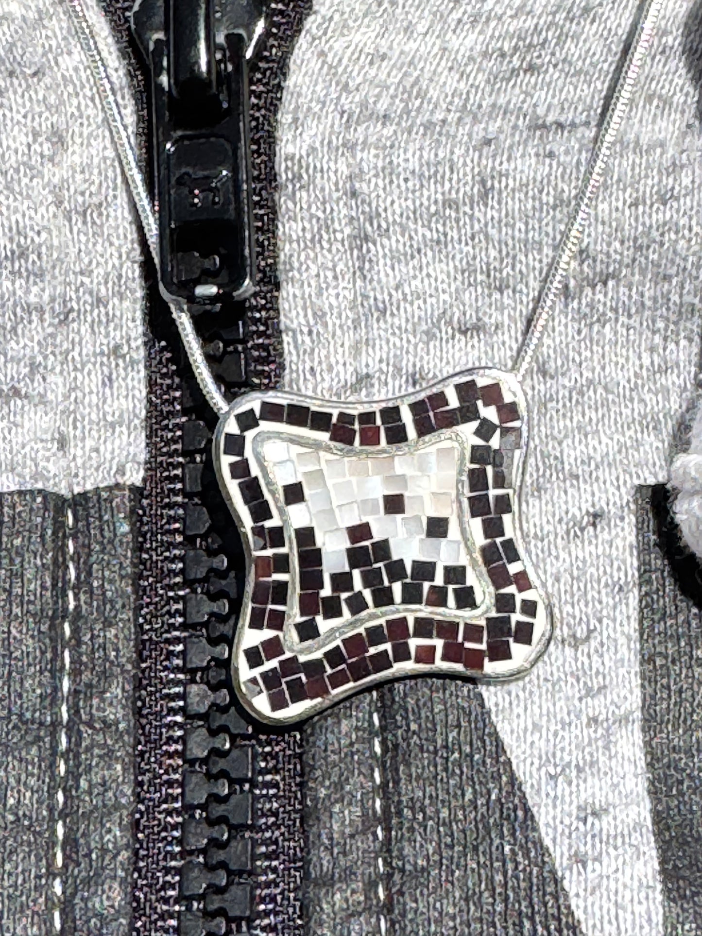 FREE FORM BLACK AND WHITE MOTHER OF PEARL NECKLACE