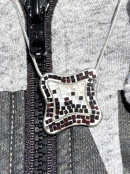 FREE FORM BLACK AND WHITE MOTHER OF PEARL NECKLACE