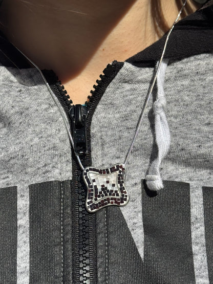 FREE FORM BLACK AND WHITE MOTHER OF PEARL NECKLACE