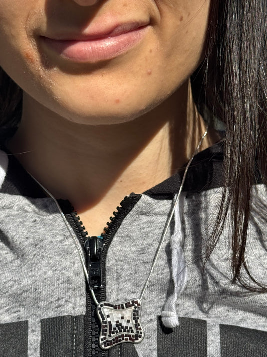 FREE FORM BLACK AND WHITE MOTHER OF PEARL NECKLACE