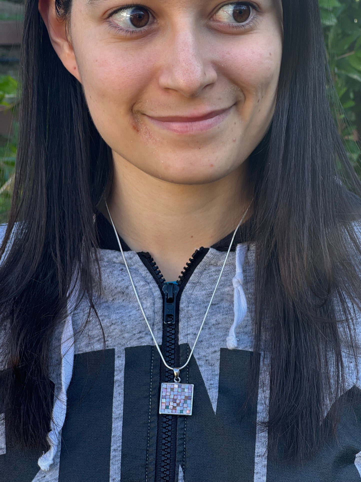 SQUARE BROWN AND WHITE MOSAICE NECKLACE