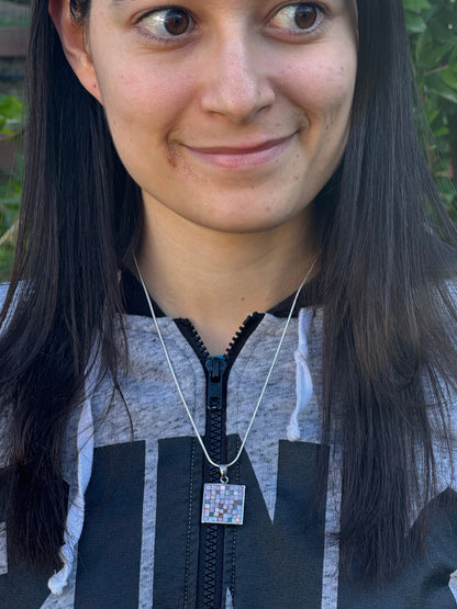 SQUARE BROWN AND WHITE MOSAICE NECKLACE