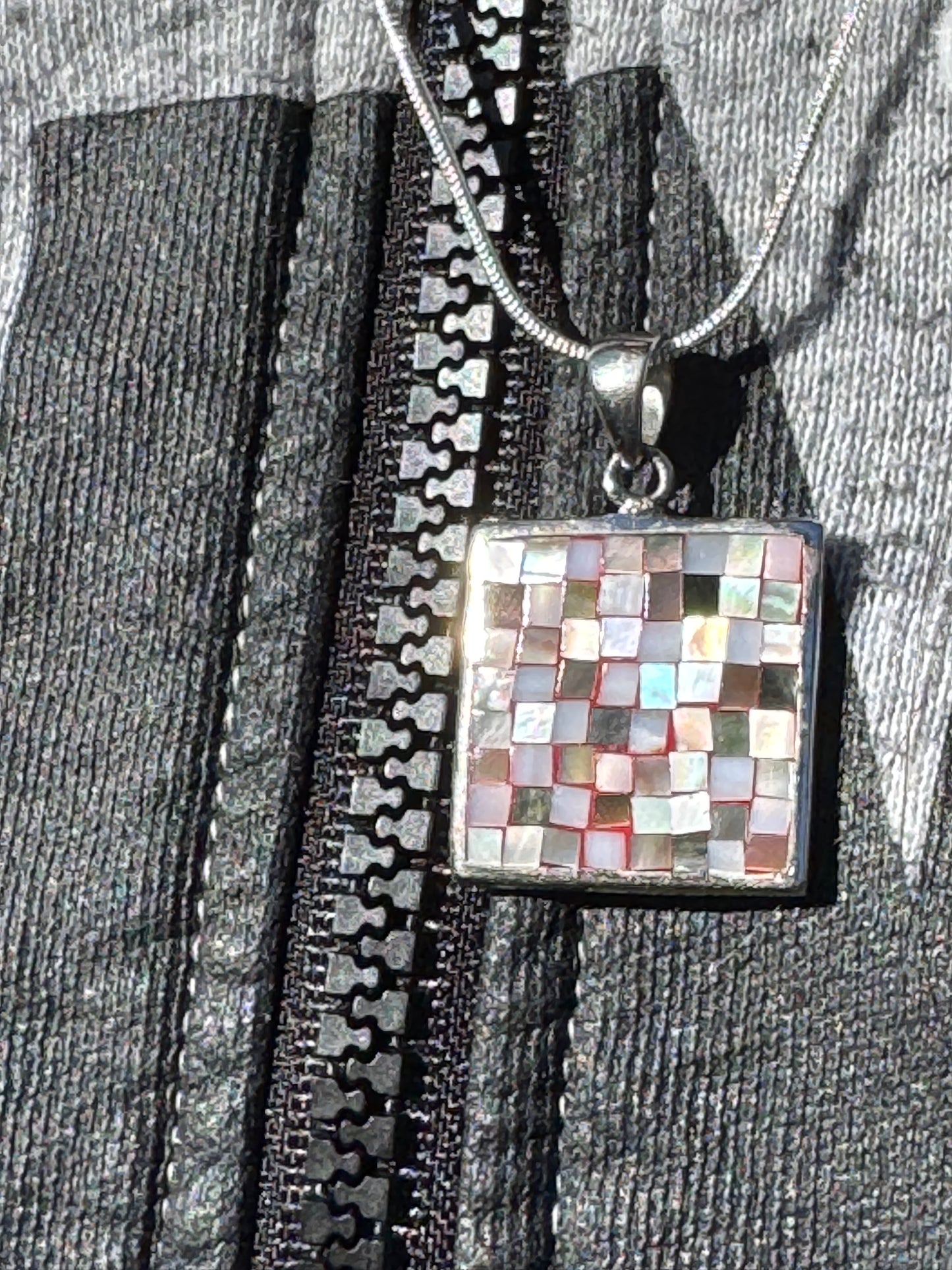 SQUARE BROWN AND WHITE MOSAICE NECKLACE