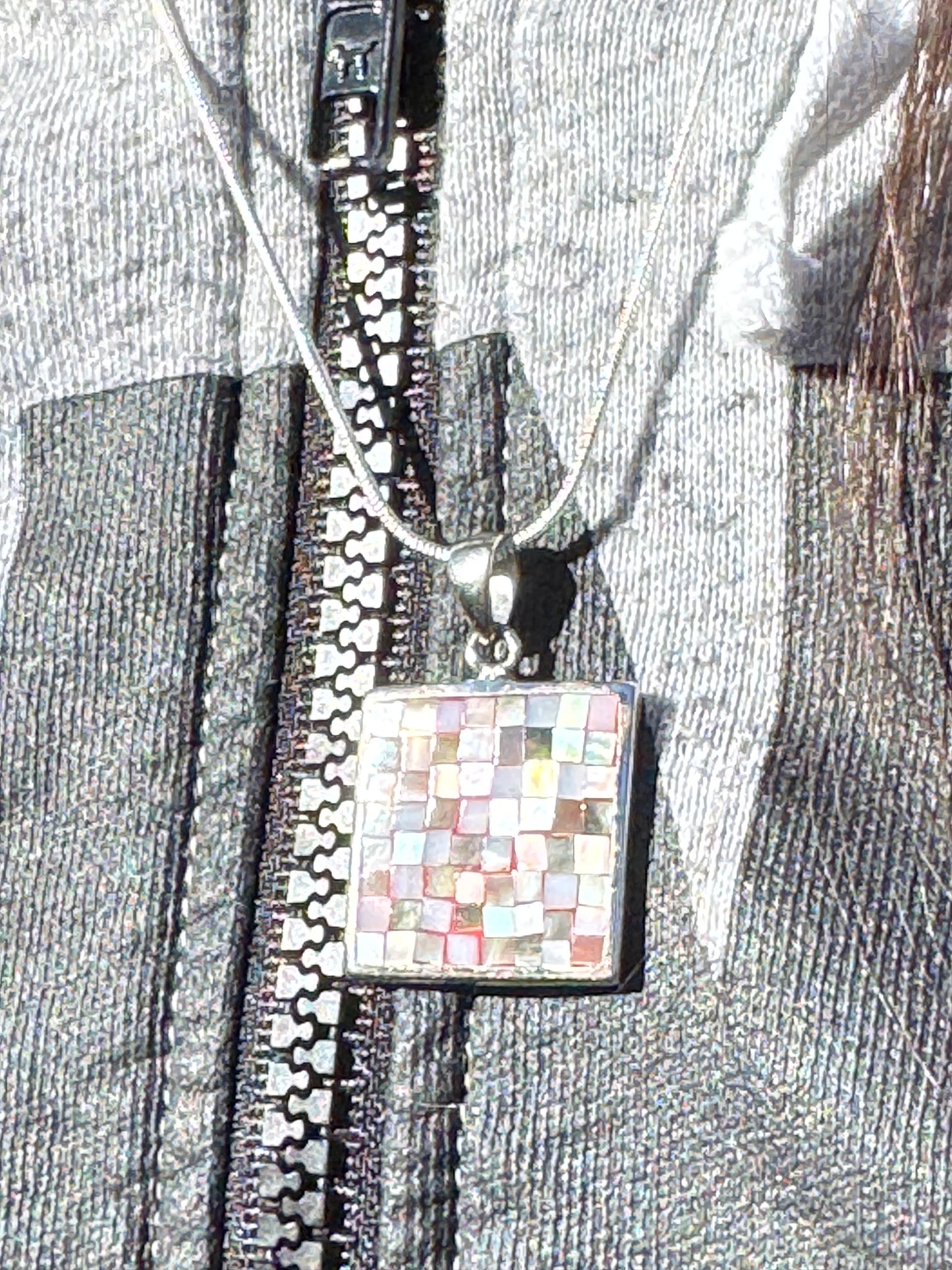 SQUARE BROWN AND WHITE MOSAICE NECKLACE