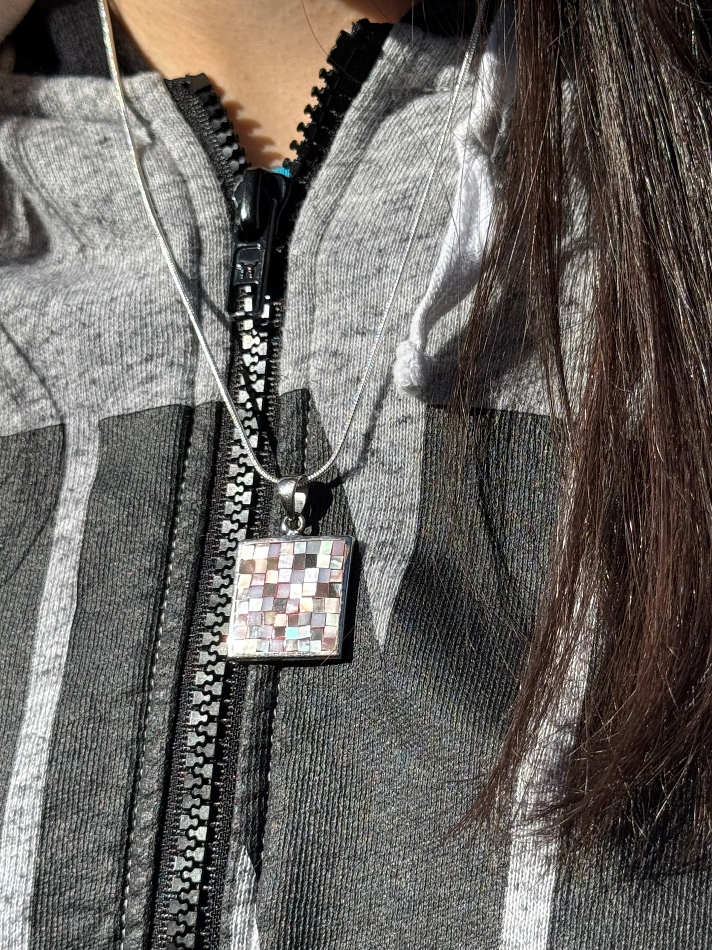 SQUARE BROWN AND WHITE MOSAICE NECKLACE