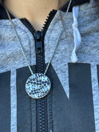 BIG ROUND BLACK AND WHITE MOTHER OF PEARL STERLING NECKLACE
